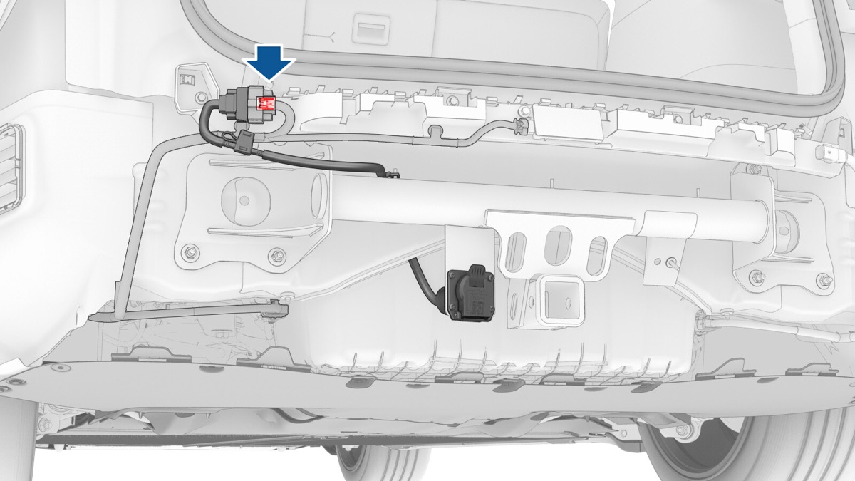 Detail elektrického pripojenia ťažného zariadenia vo vozidle Tesla
